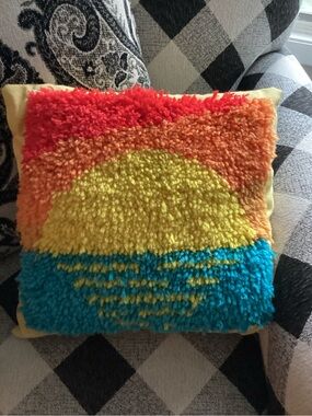 Colorful Tufted Sunset Throw Pillow - Bright Multicolor Latch Hook